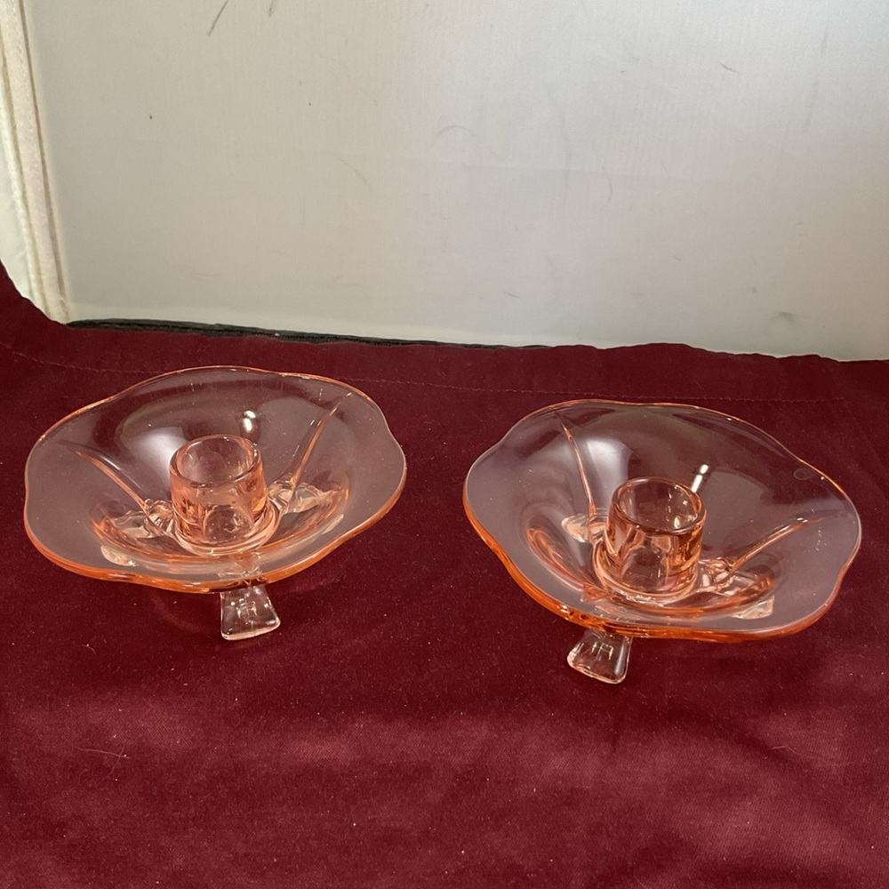 Elegant Fostoria Fairfax Glass Candle Holders - Pink